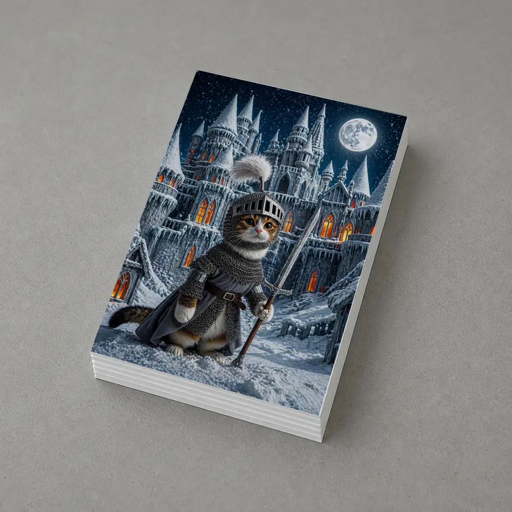 Cat Knight Snow Castle Moon Night – Postcards