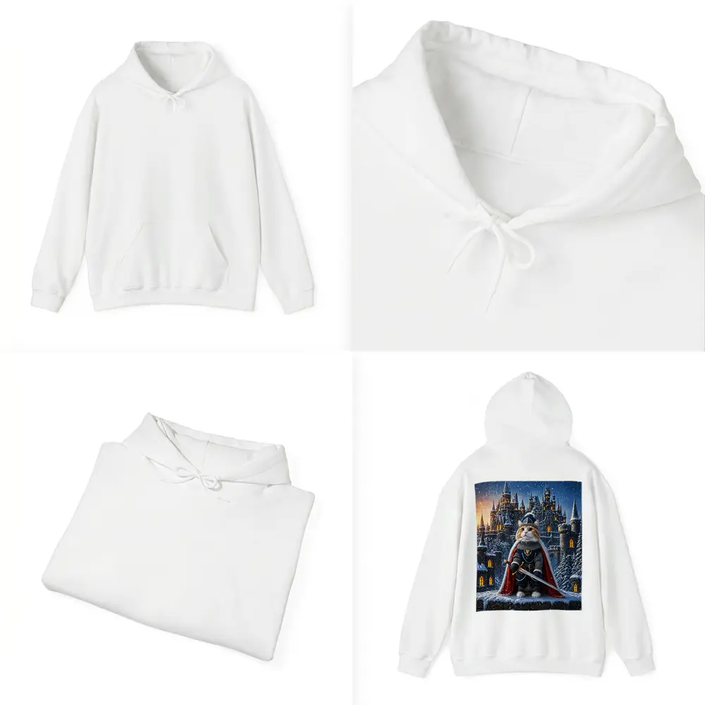 Knight Cat in Armor at Snowy Castle – Hoodies