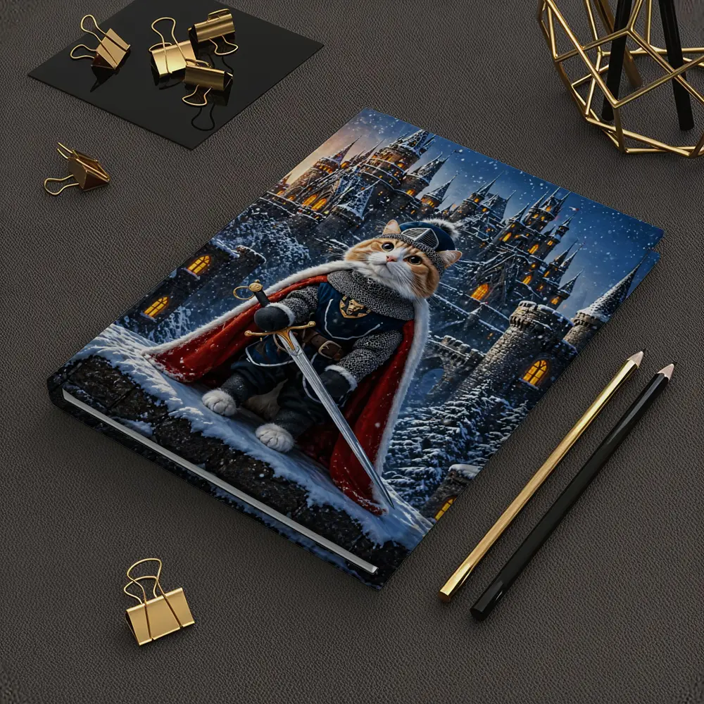 Knight Cat in Armor at Snowy Castle – Notebooks