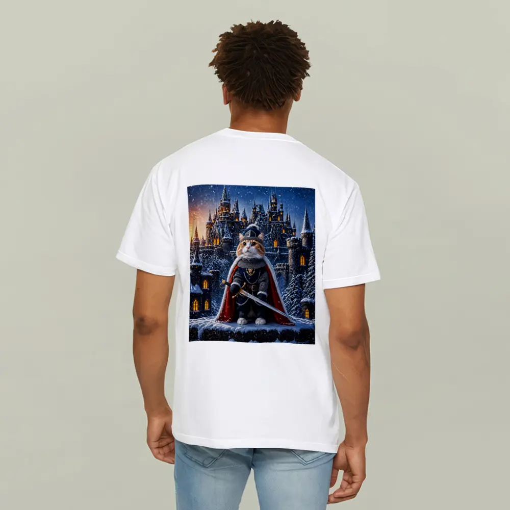 Knight Cat in Armor at Snowy Castle – T-Shirts