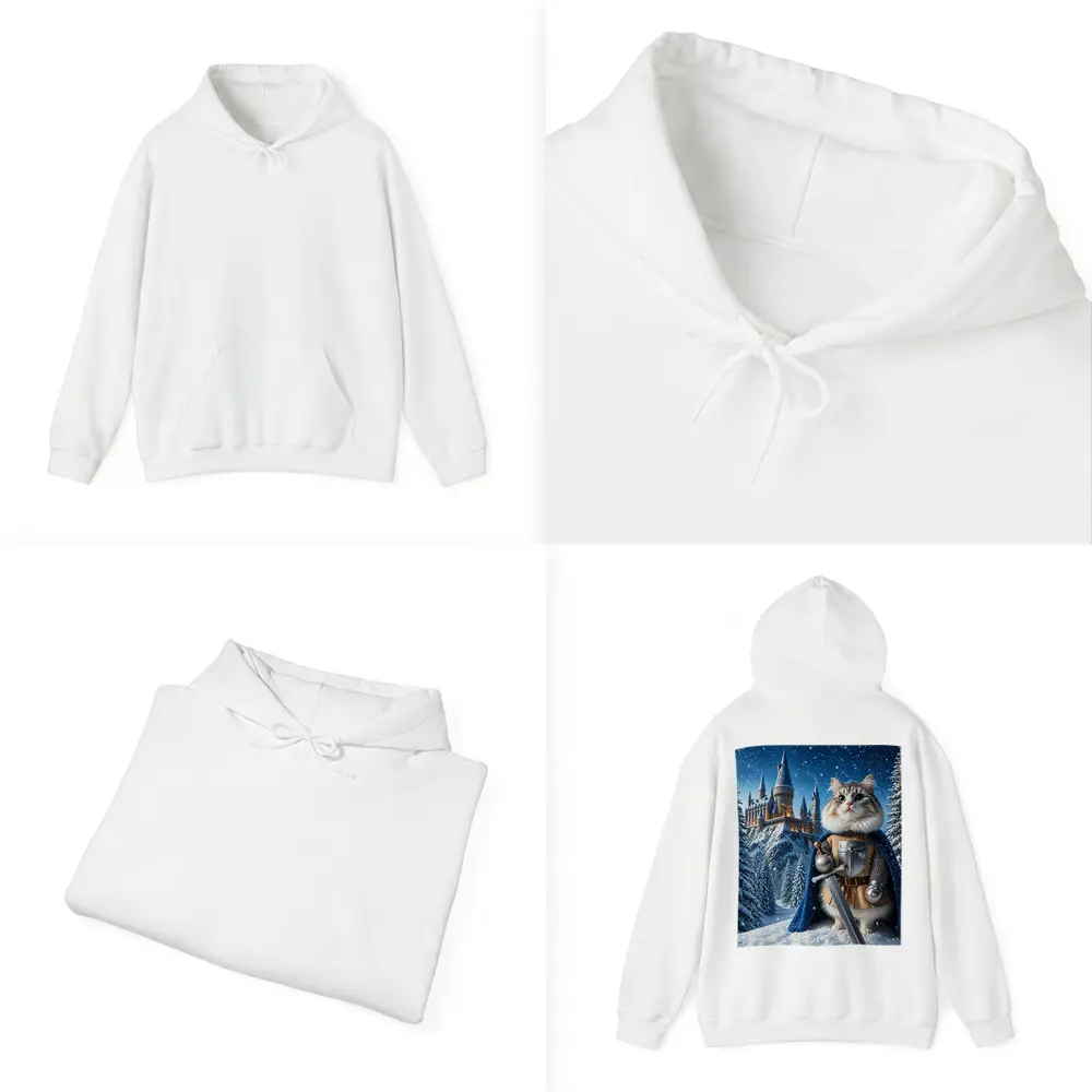 Cat Knight in Armor at Snowy Castle – Hoodies