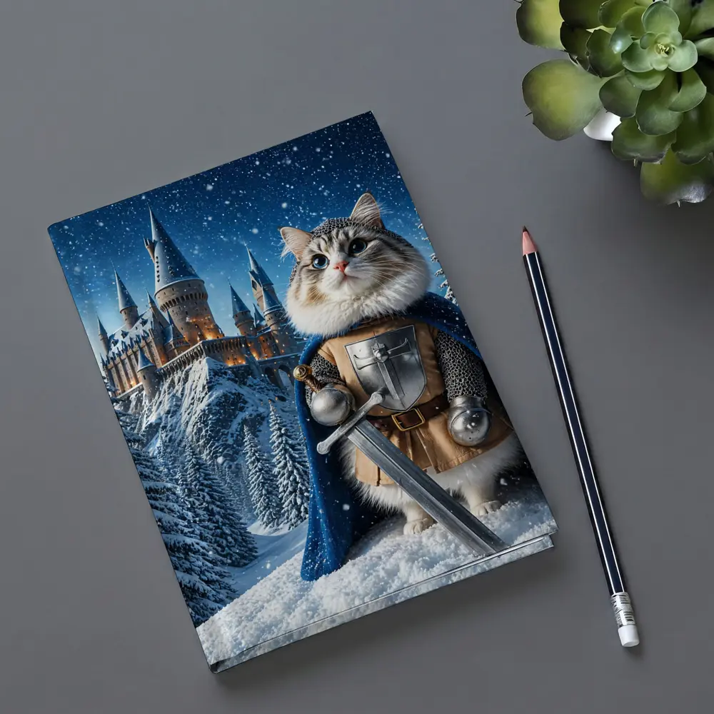 Cat Knight in Armor at Snowy Castle – Notebooks