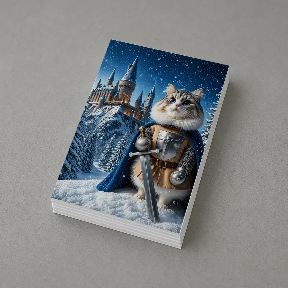 Cat Knight in Armor at Snowy Castle – Postcards
