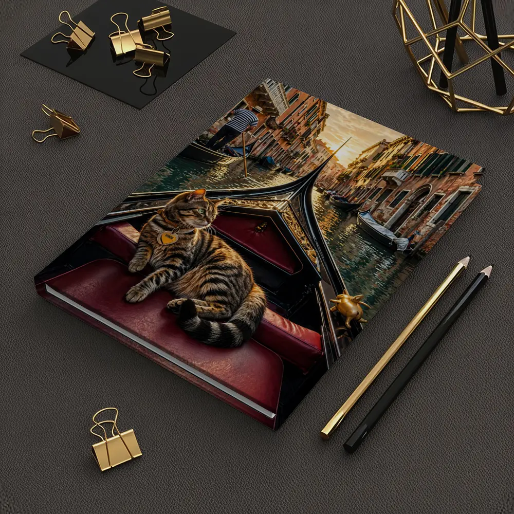 Tabby Cat Relaxing On Venice Gondola Canal – Notebooks