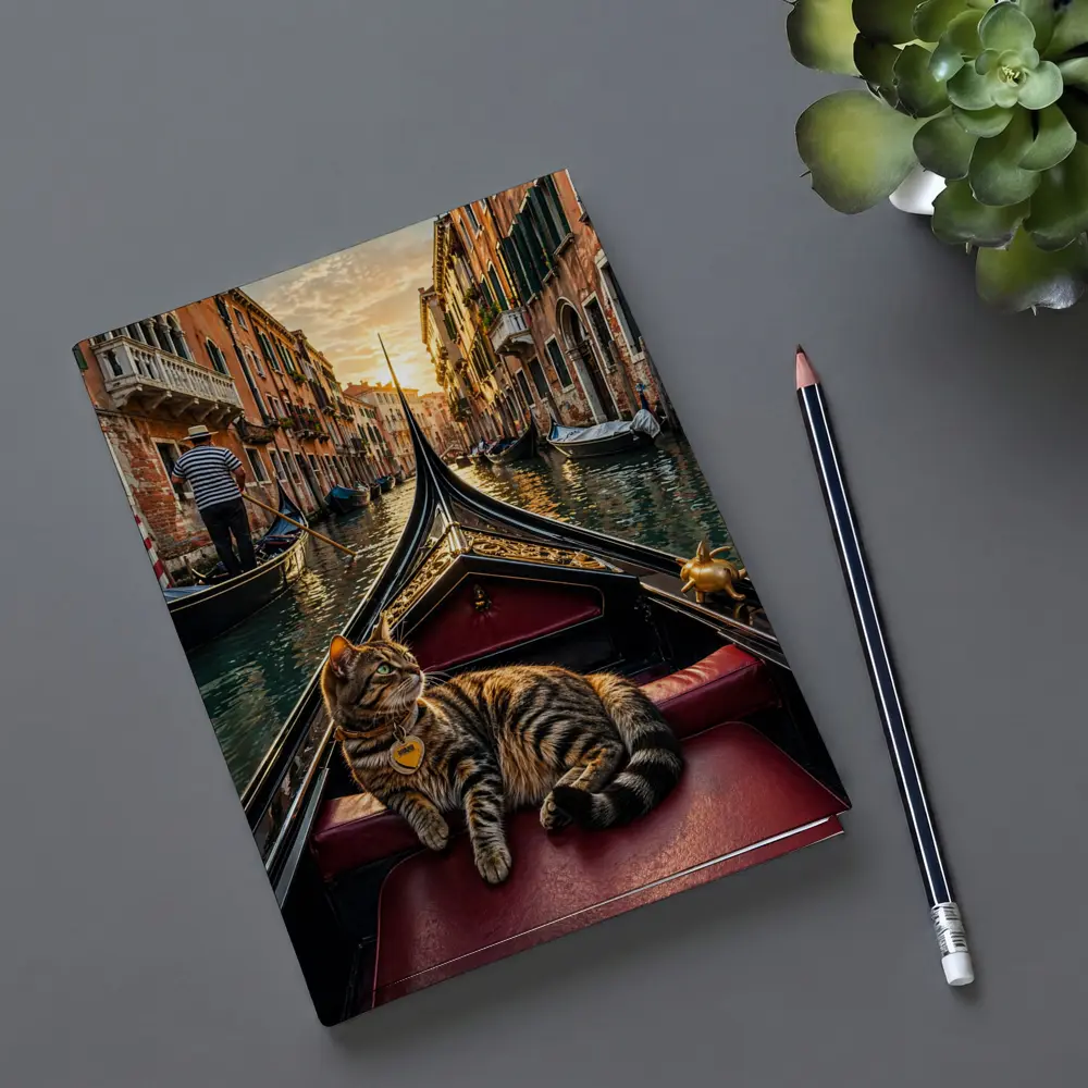 Tabby Cat Relaxing On Venice Gondola Canal – Notebooks