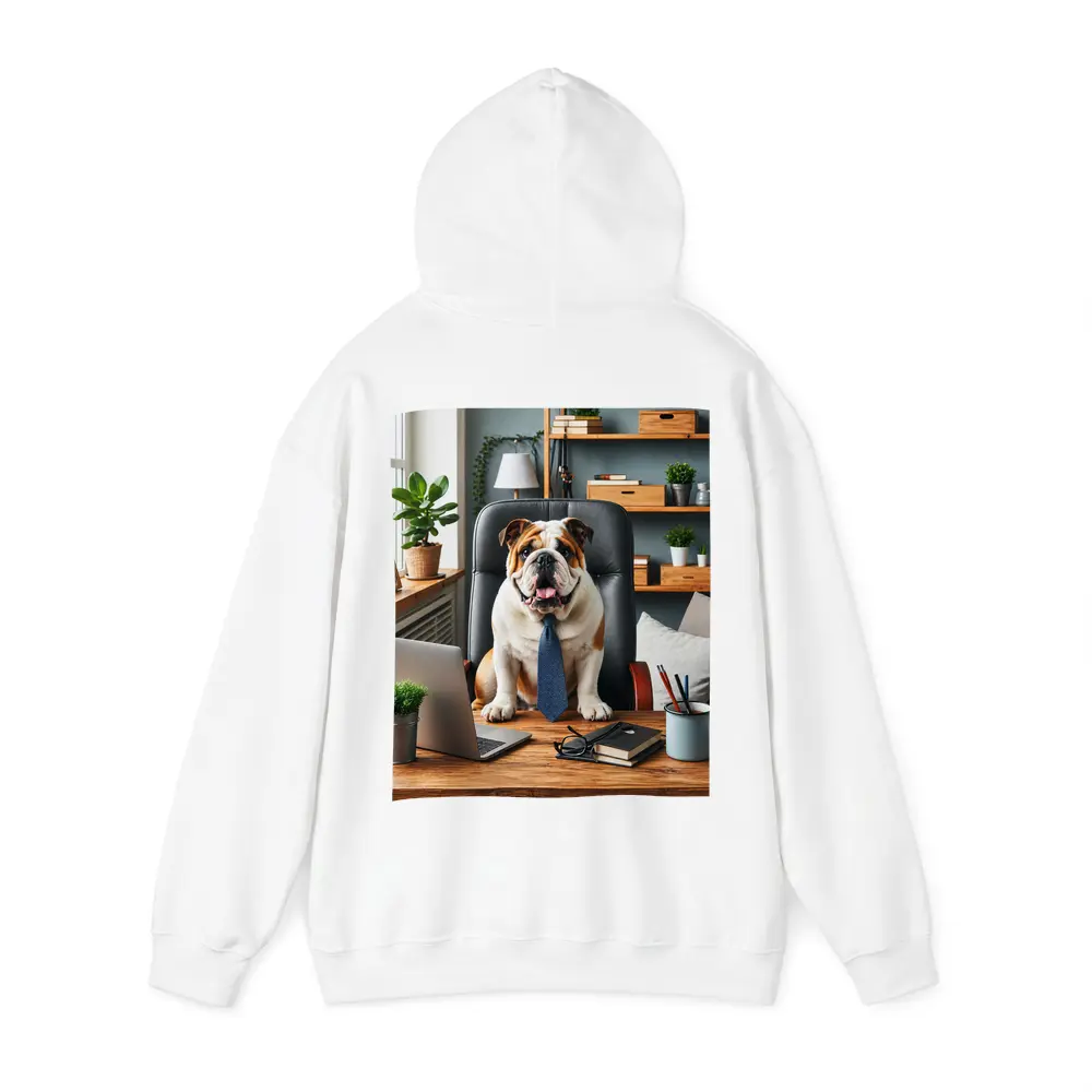 English Bulldog Boss Sitting Office Desk – Hoodies
