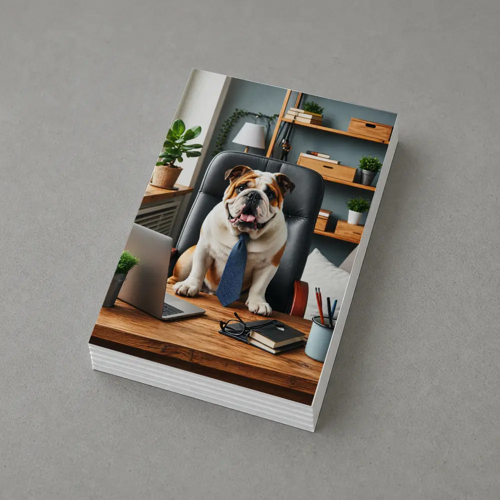 English Bulldog Boss Sitting Office Desk – Postcards