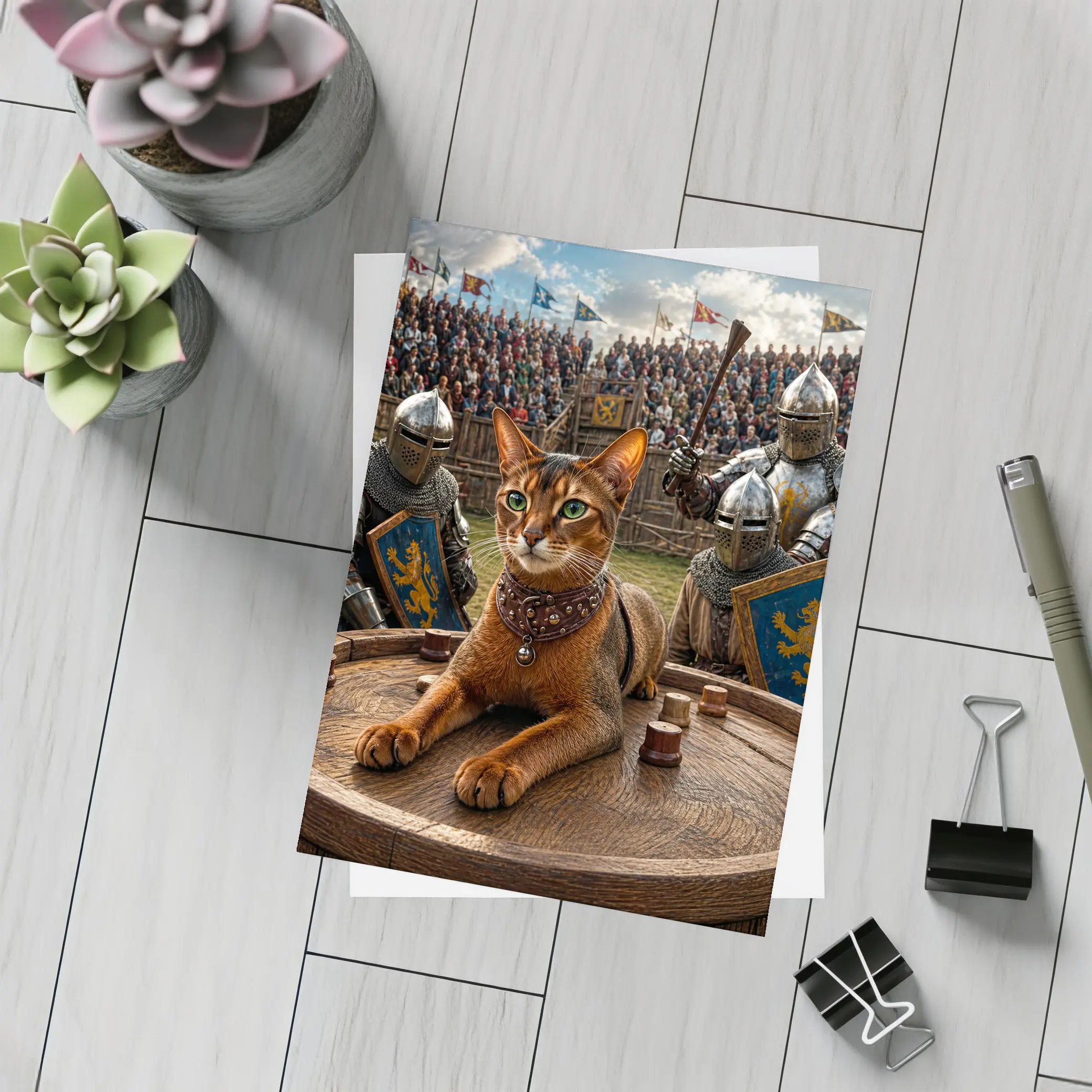 Abyssinian Cat Medieval Knight Tournament Scene – Postcards