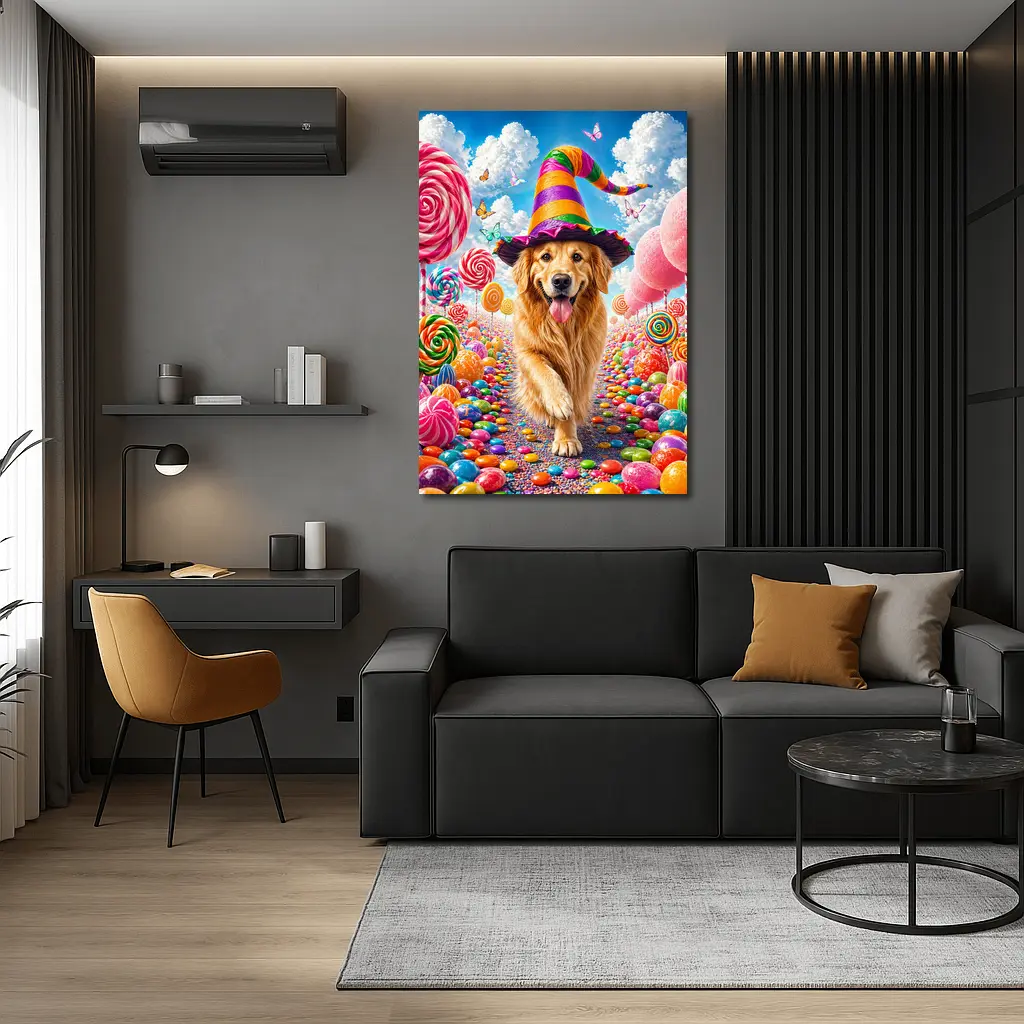 Golden Retriever Witch Hat Candy Land Fantasy – Wall Art