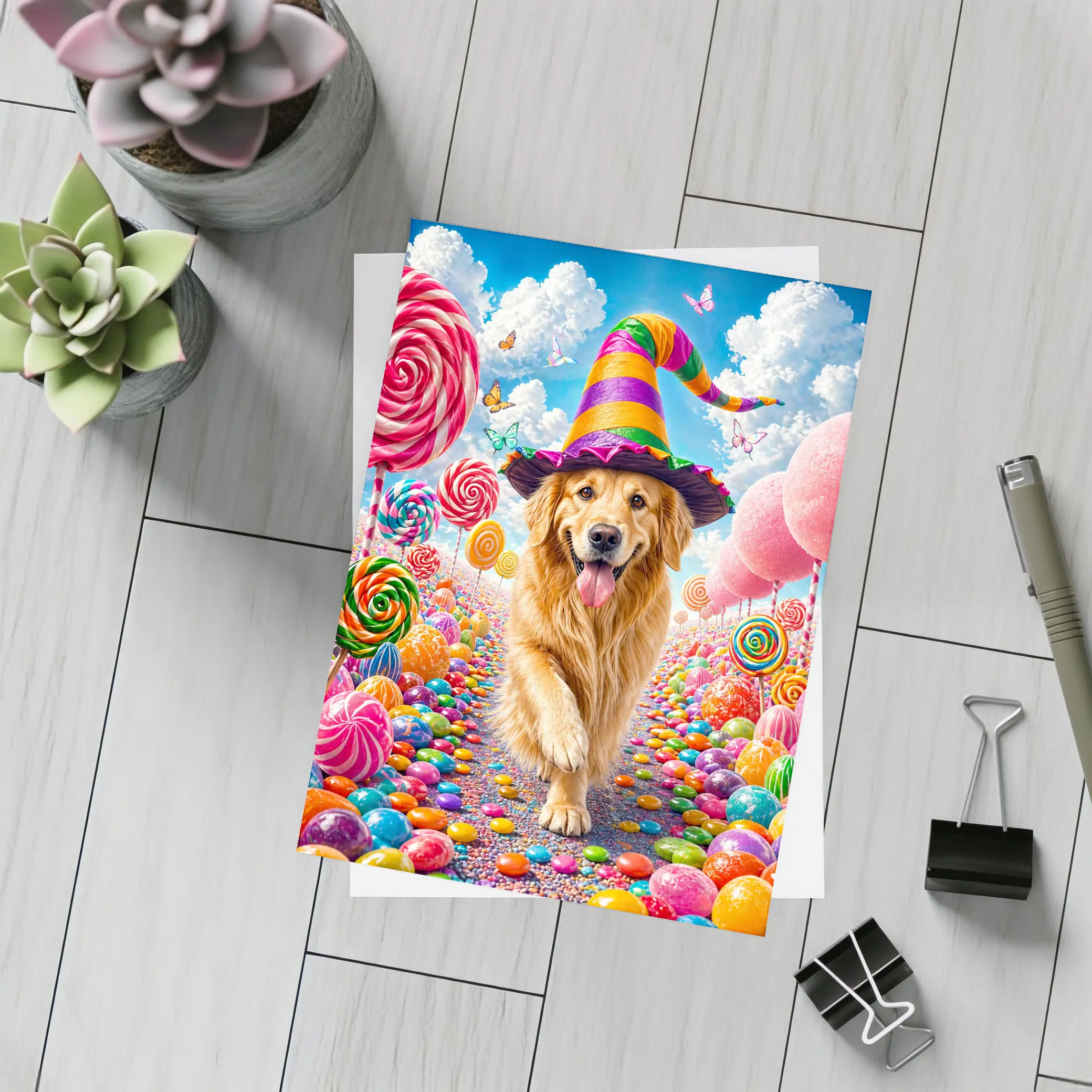 Golden Retriever Witch Hat Candy Land Fantasy – Postcards