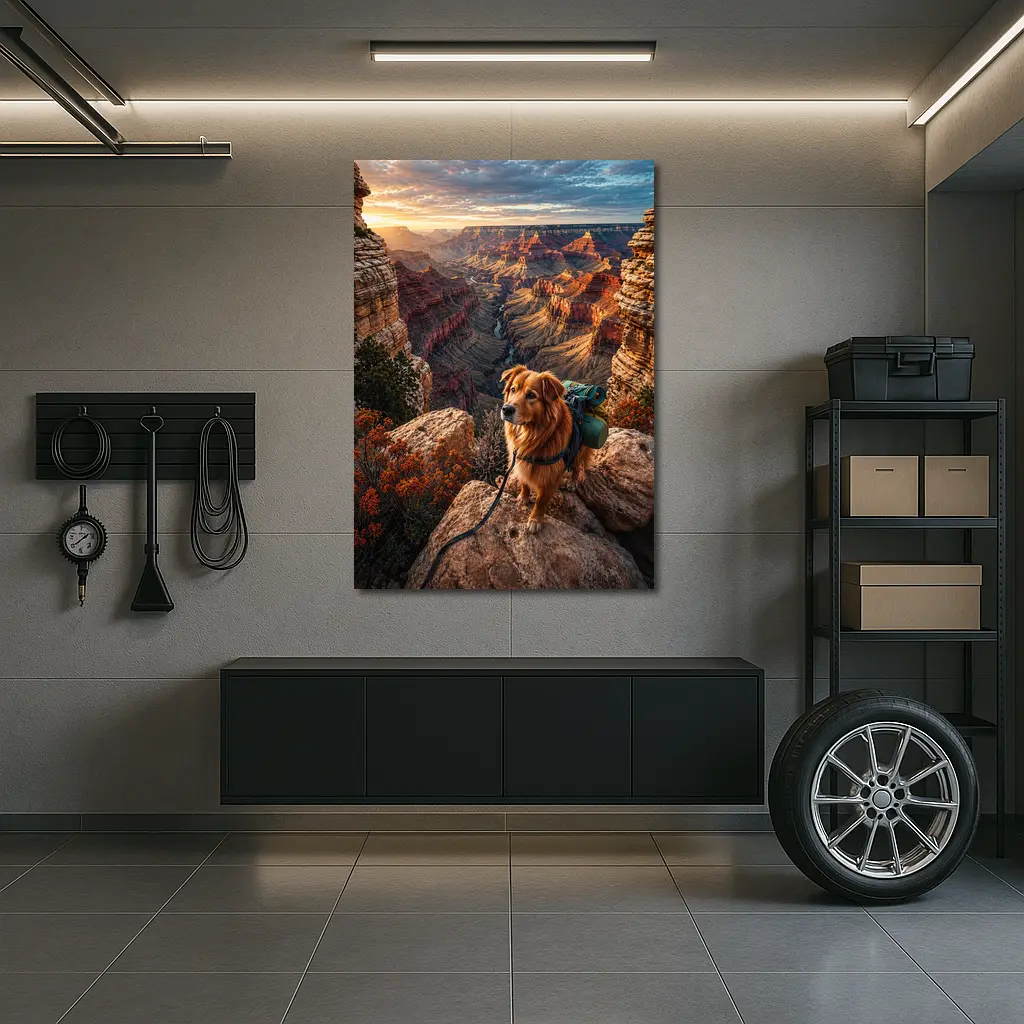 Golden Retriever Hiking Grand Canyon Sunset – Wall Art
