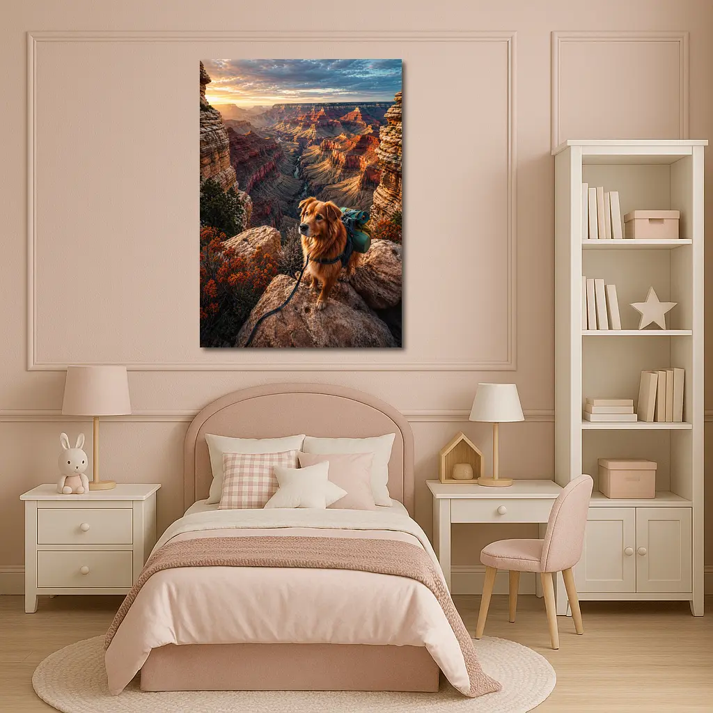 Golden Retriever Hiking Grand Canyon Sunset – Wall Art