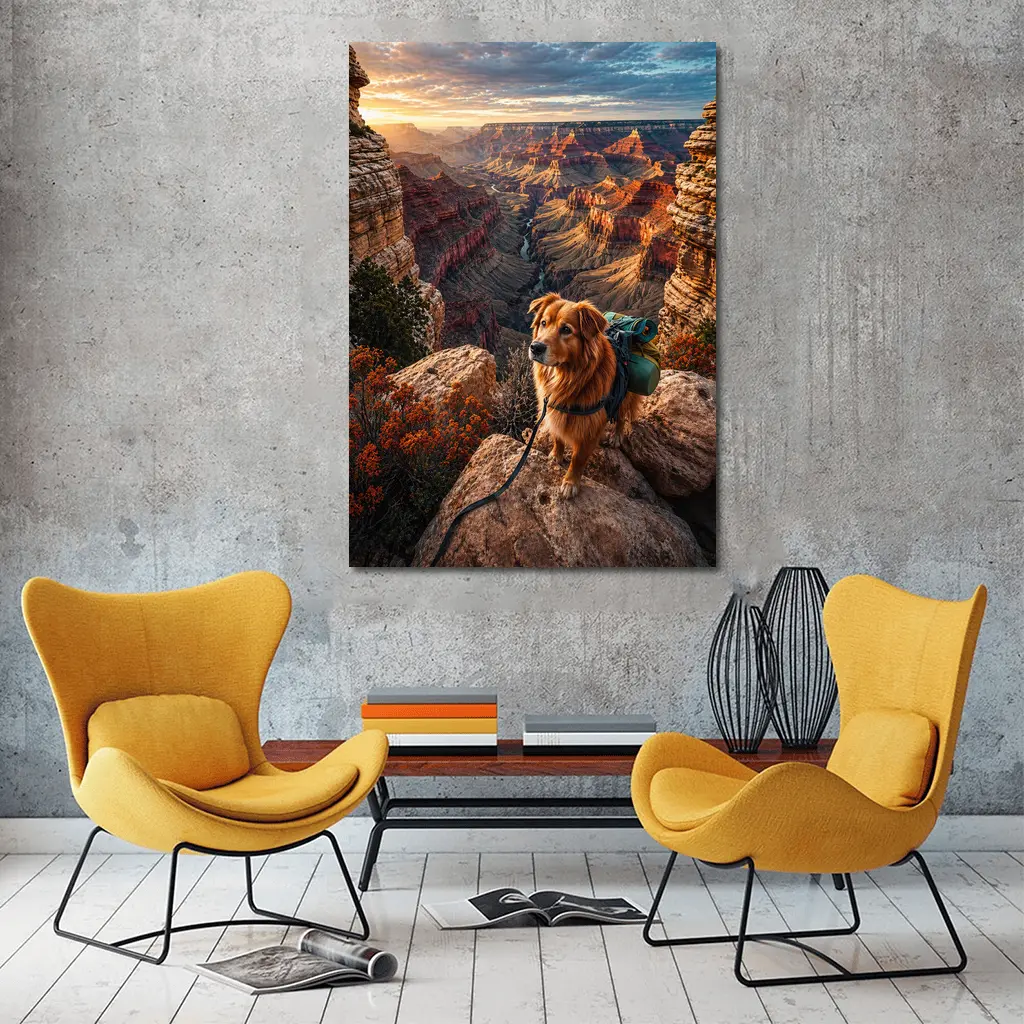 Golden Retriever Hiking Grand Canyon Sunset – Wall Art