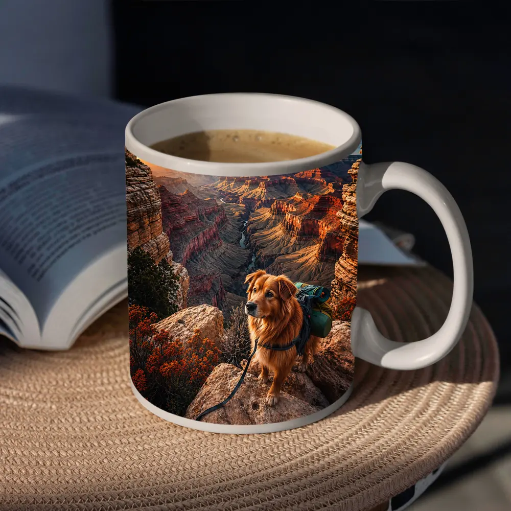 Golden Retriever Hiking Grand Canyon Sunset – Mugs