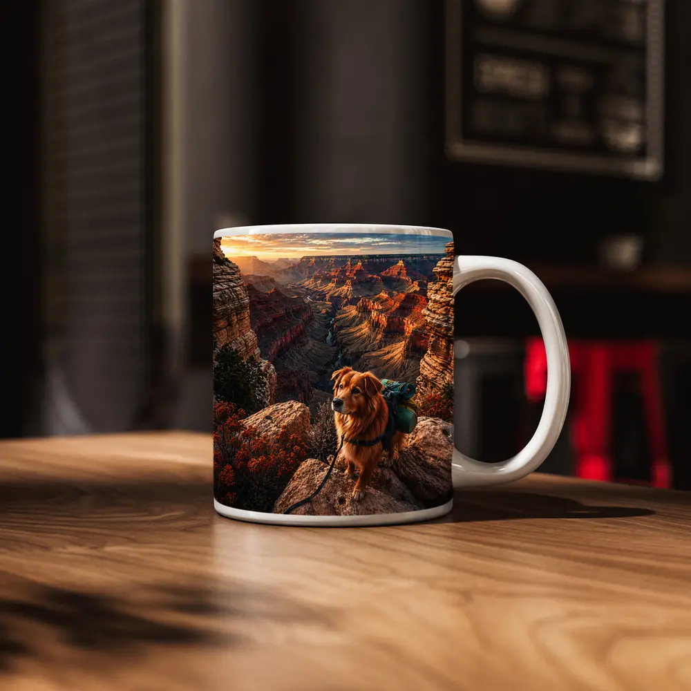 Golden Retriever Hiking Grand Canyon Sunset – Mugs