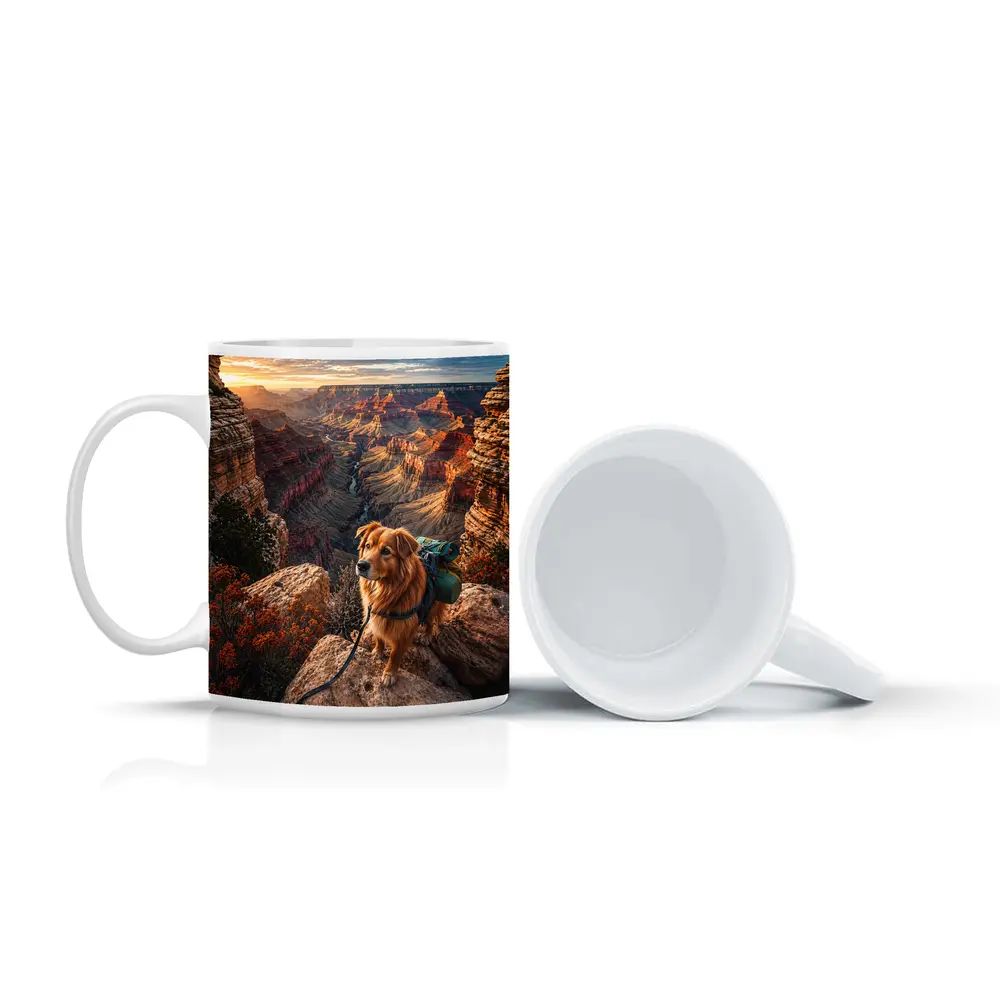 Golden Retriever Hiking Grand Canyon Sunset – Mugs