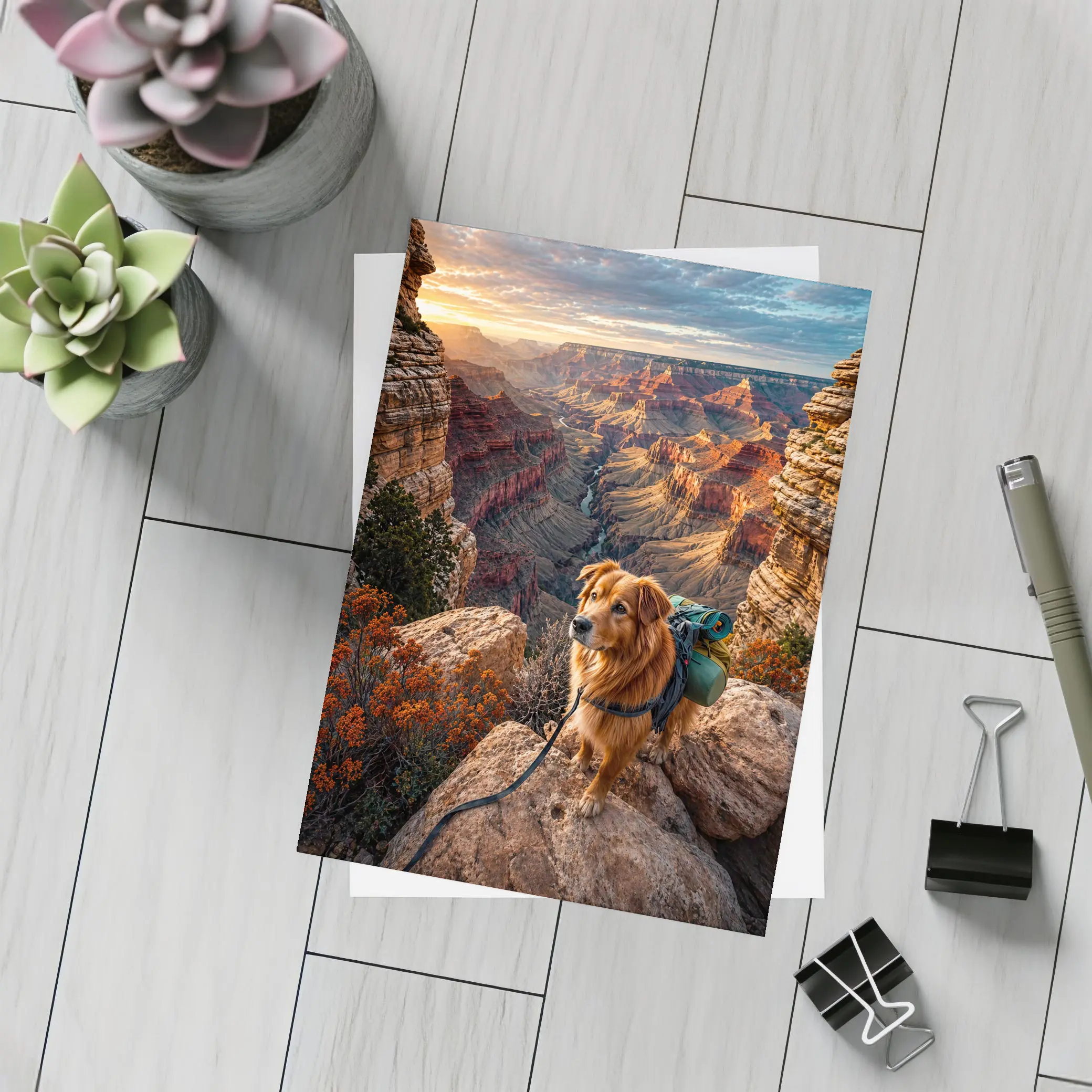 Golden Retriever Hiking Grand Canyon Sunset – Postcards