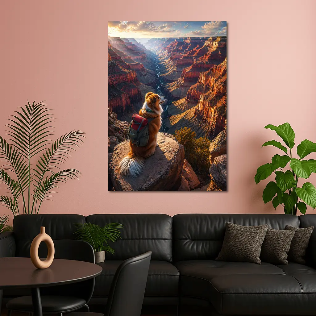 Golden Retriever Hiking Grand Canyon Sunset – Wall Art