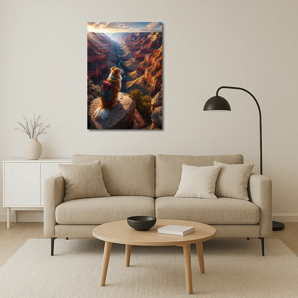 Golden Retriever Hiking Grand Canyon Sunset – Wall Art