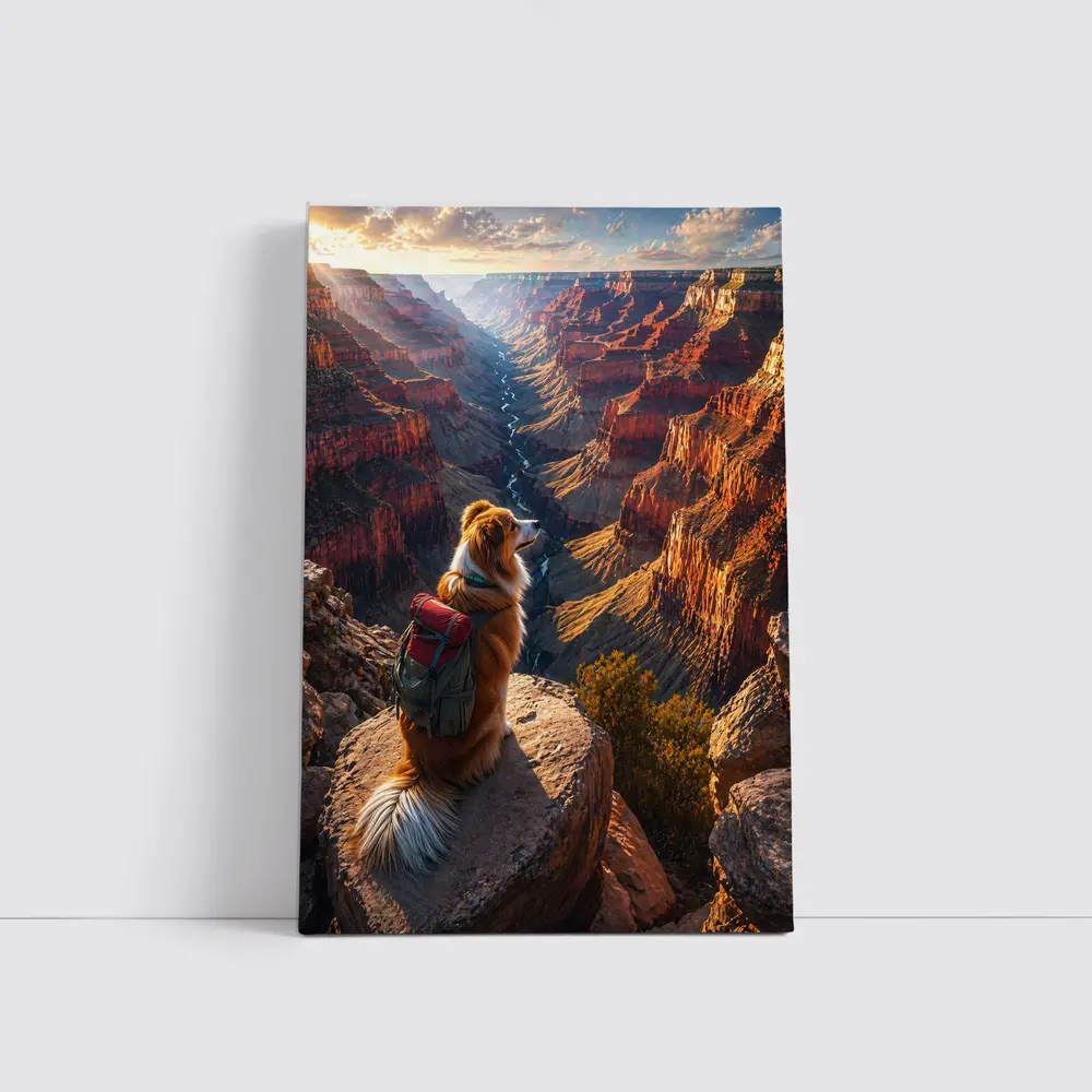 Golden Retriever Hiking Grand Canyon Sunset – Wall Art
