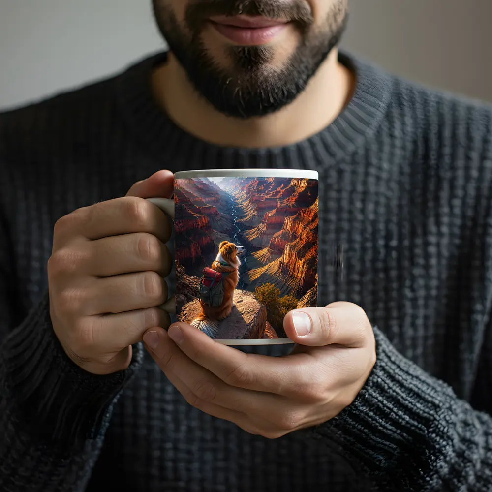 Golden Retriever Hiking Grand Canyon Sunset – Mugs