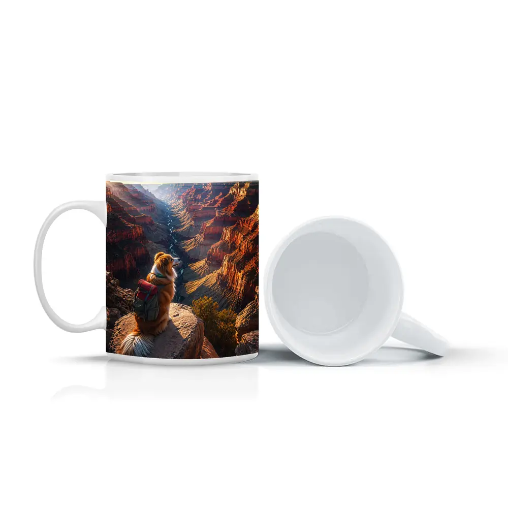 Golden Retriever Hiking Grand Canyon Sunset – Mugs