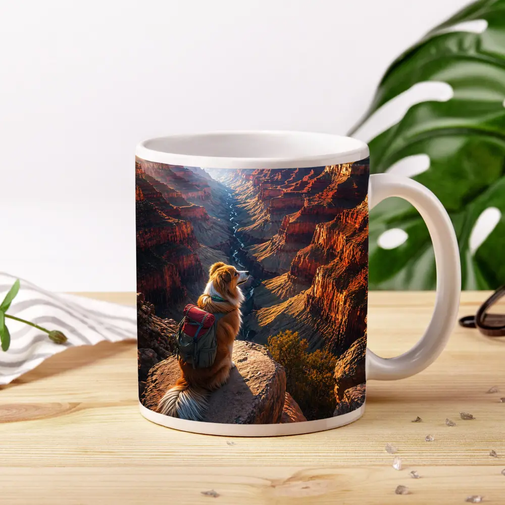 Golden Retriever Hiking Grand Canyon Sunset – Mugs