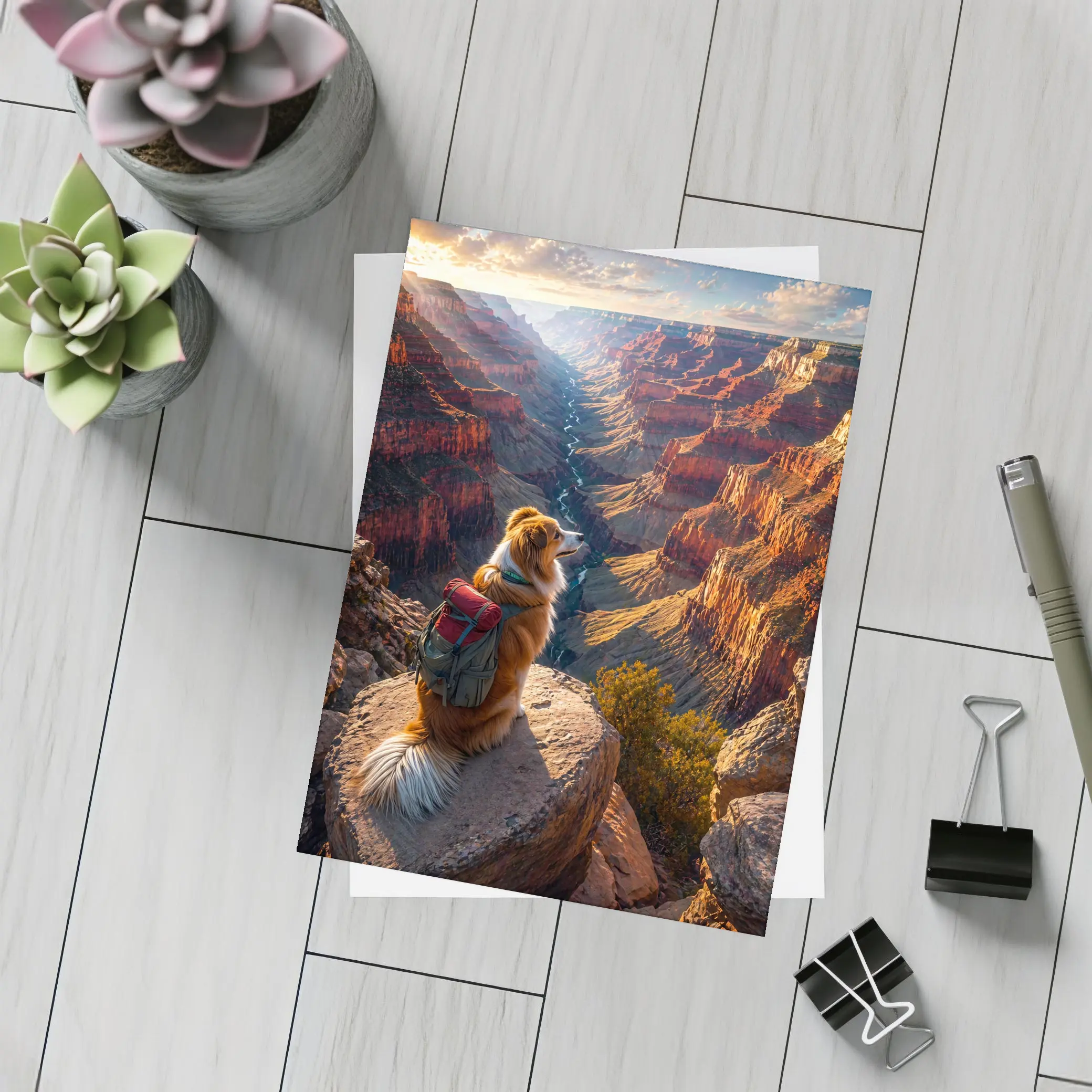 Golden Retriever Hiking Grand Canyon Sunset – Postcards