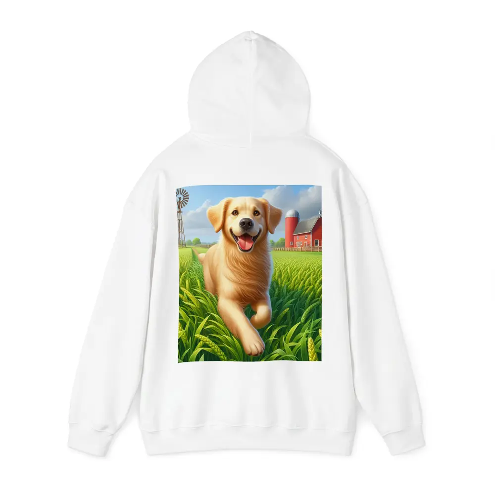 Golden Retriever Running on Green Farm – Hoodies