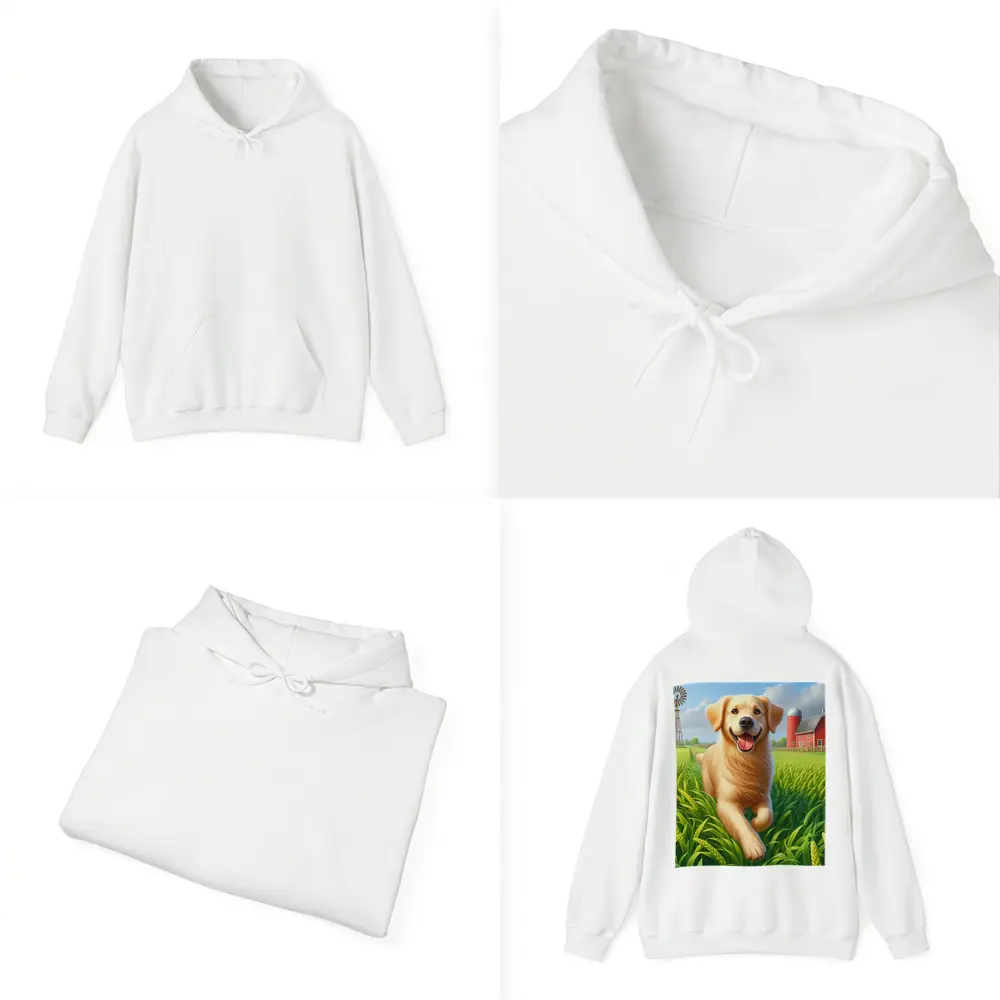 Golden Retriever Running on Green Farm – Hoodies