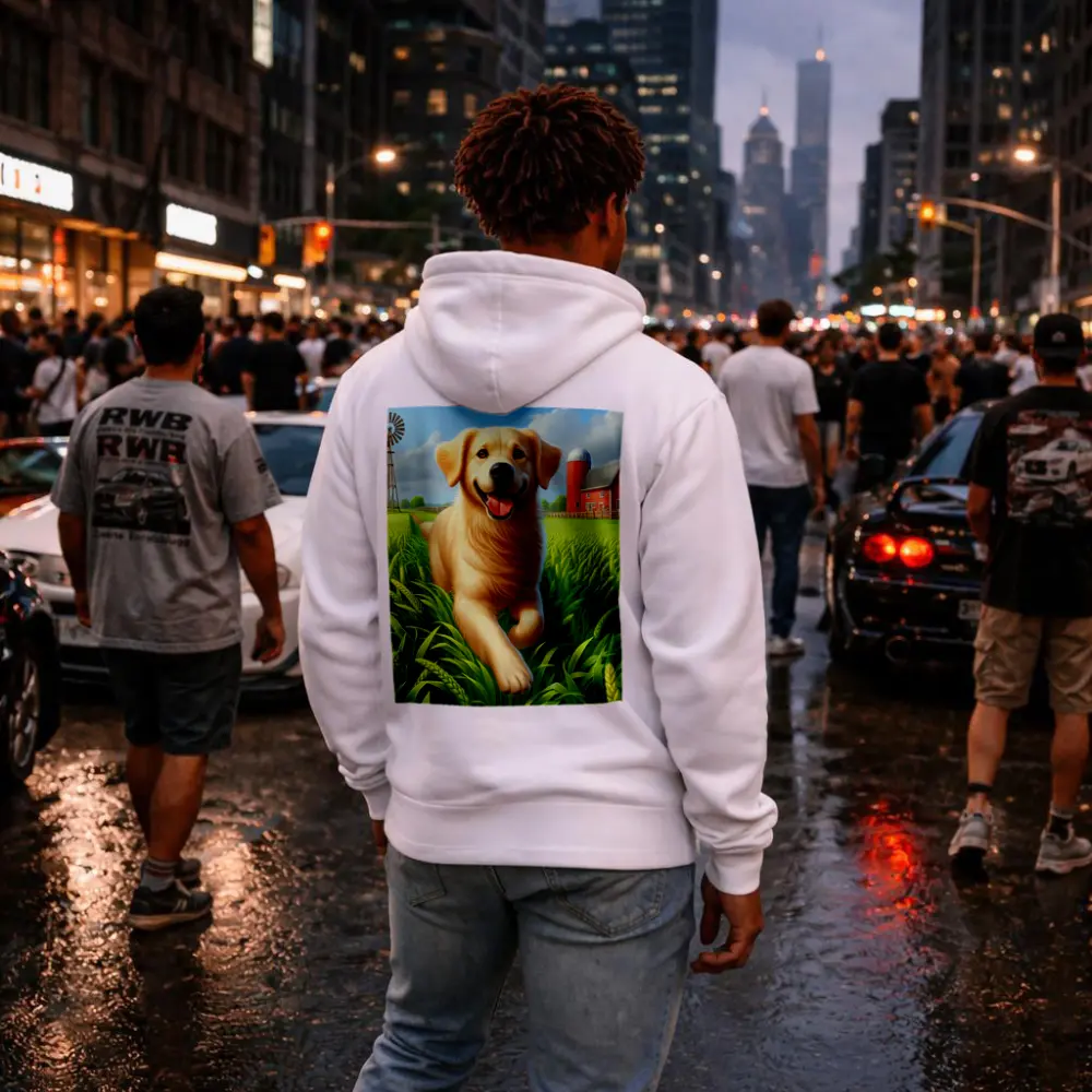 Golden Retriever Running on Green Farm – Hoodies