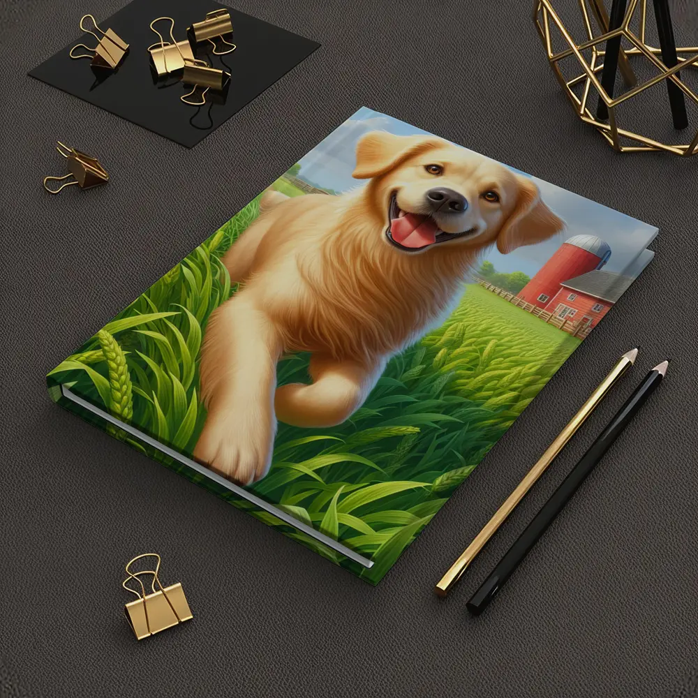 Golden Retriever Running on Green Farm – Notebooks