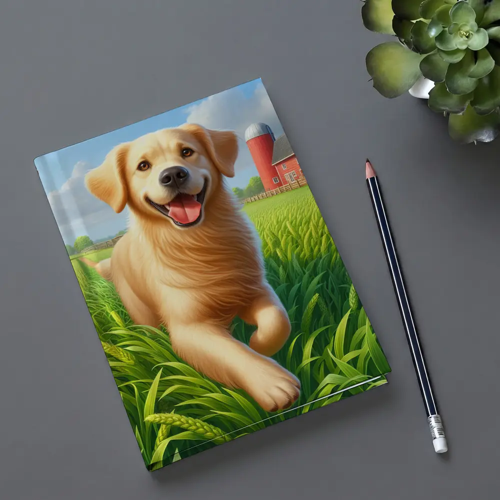 Golden Retriever Running on Green Farm – Notebooks