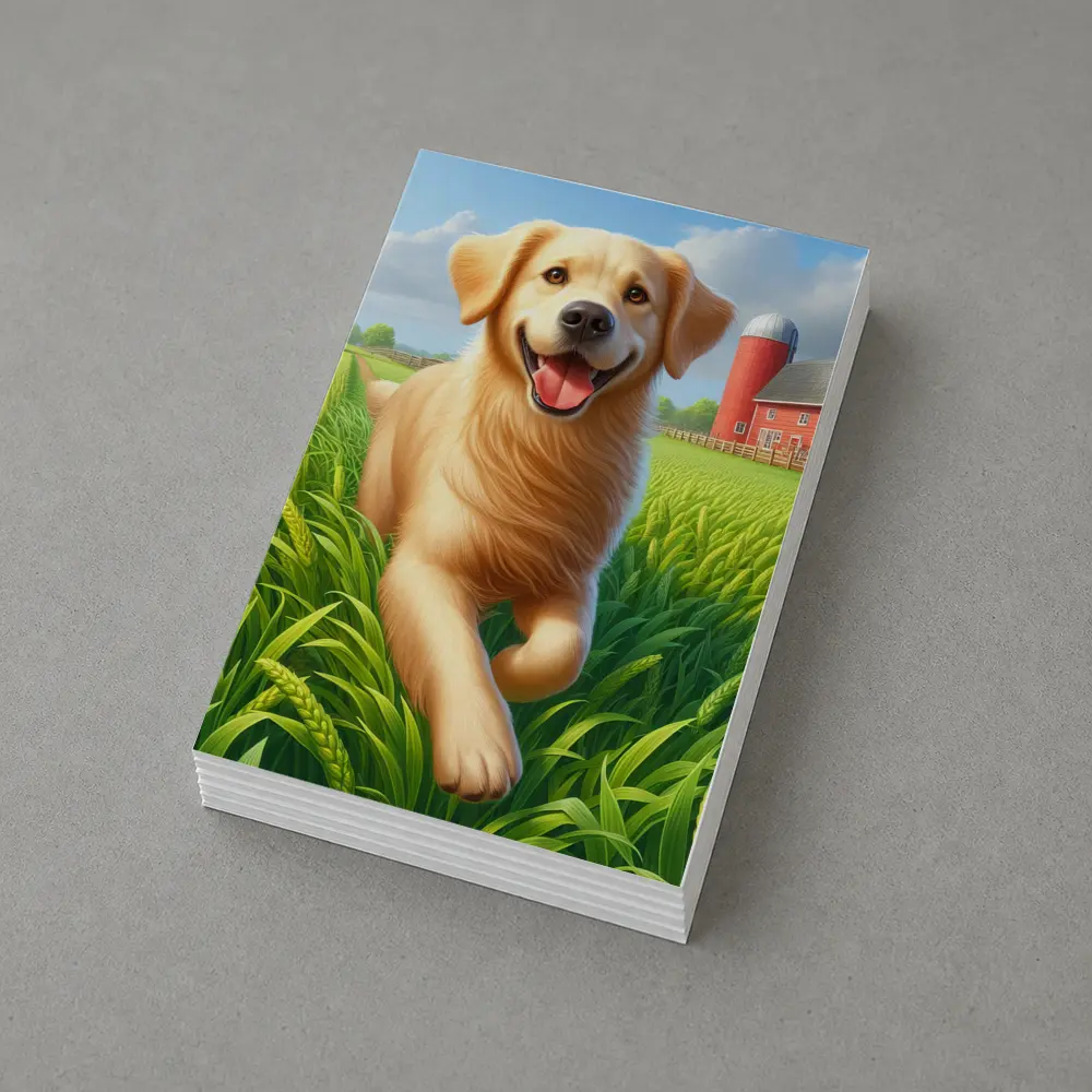 Golden Retriever Running on Green Farm – Postcards