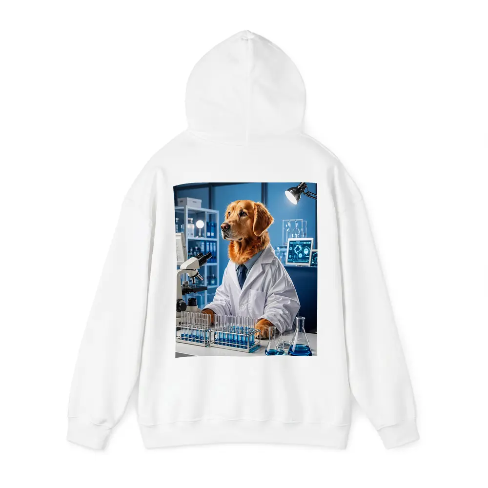 Golden Retriever Scientist In Blue Laboratory – Hoodies