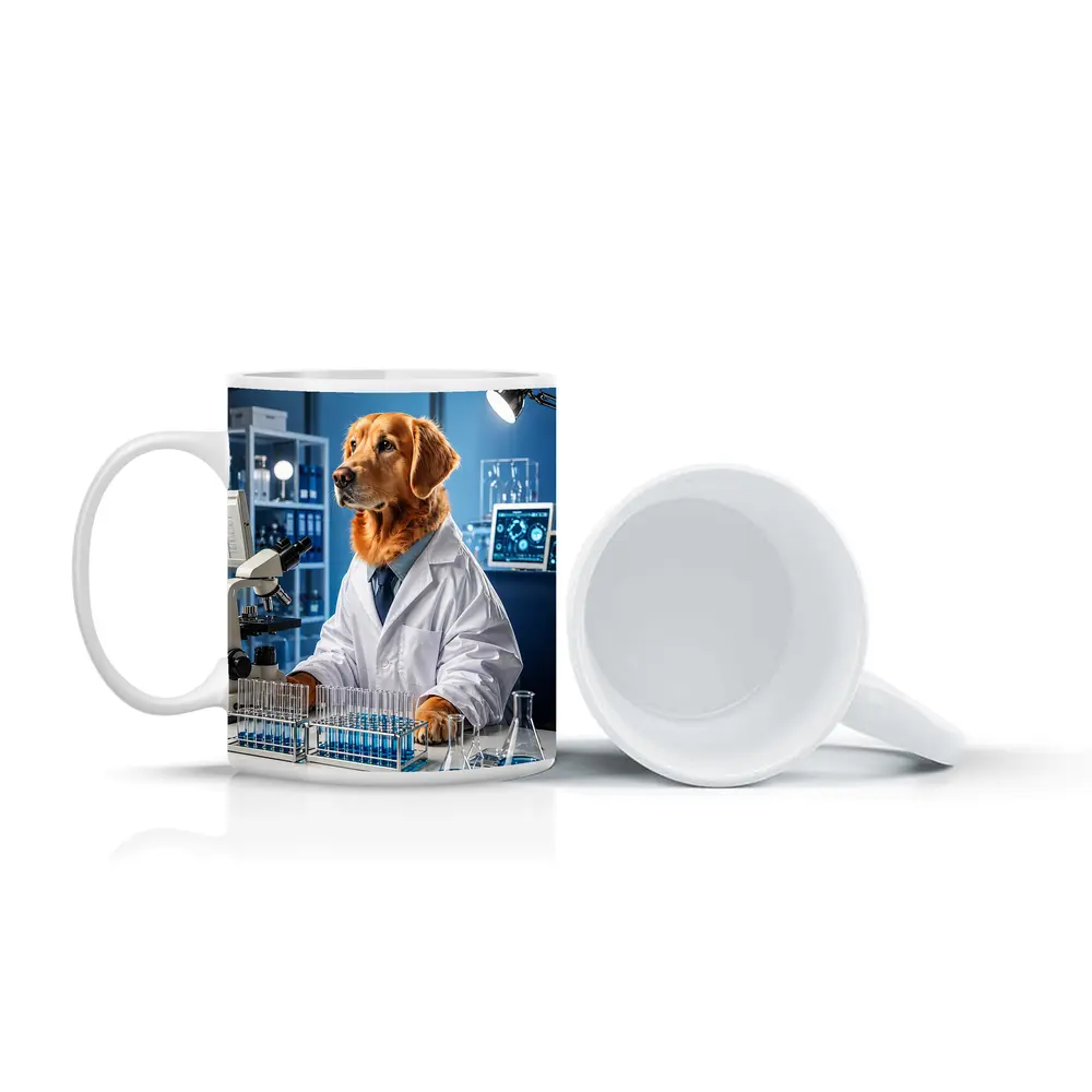 Golden Retriever Scientist In Blue Laboratory – Mugs