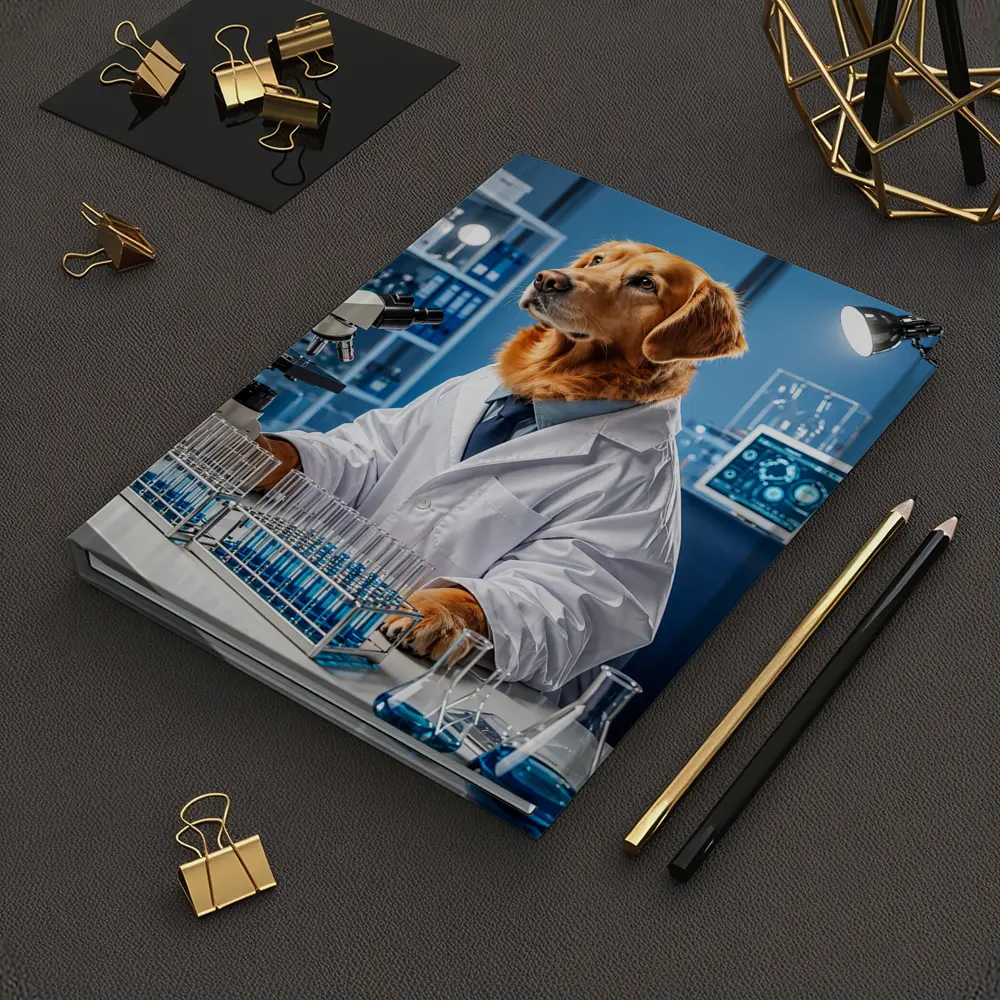 Golden Retriever Scientist In Blue Laboratory – Notebooks