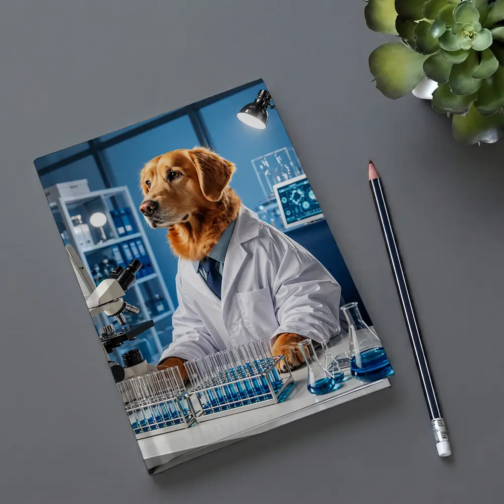 Golden Retriever Scientist In Blue Laboratory – Notebooks