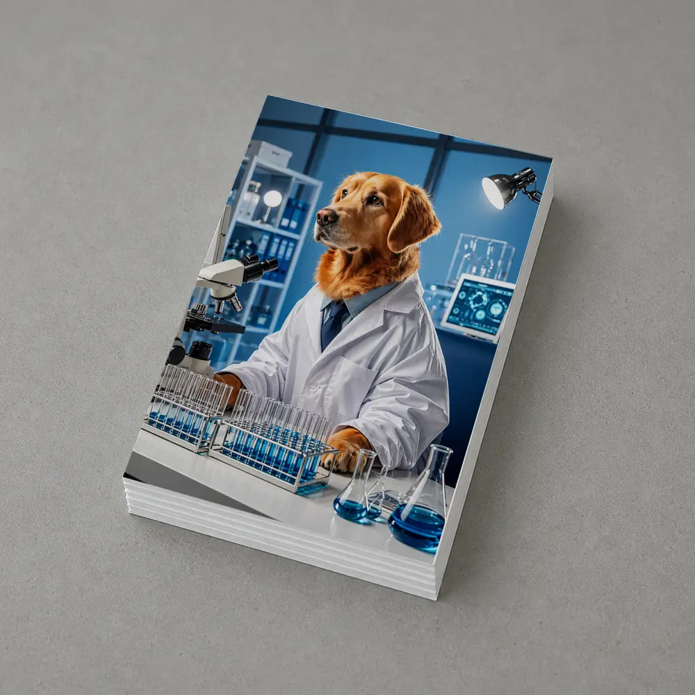 Golden Retriever Scientist In Blue Laboratory – Postcards