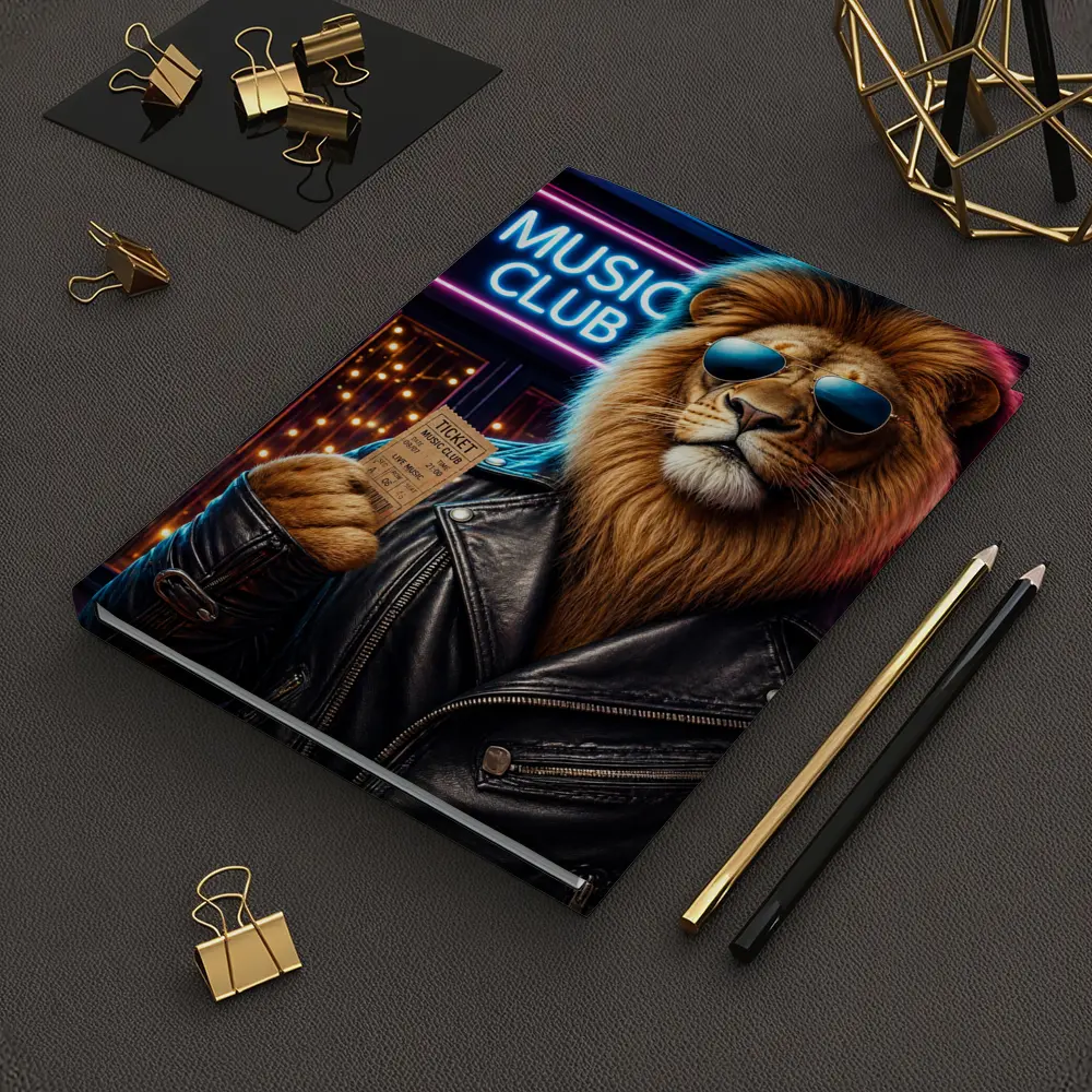 Lion in Leather Jacket at Music Club – Notebooks