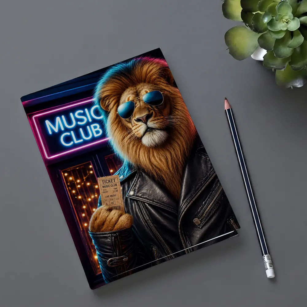 Lion in Leather Jacket at Music Club – Notebooks