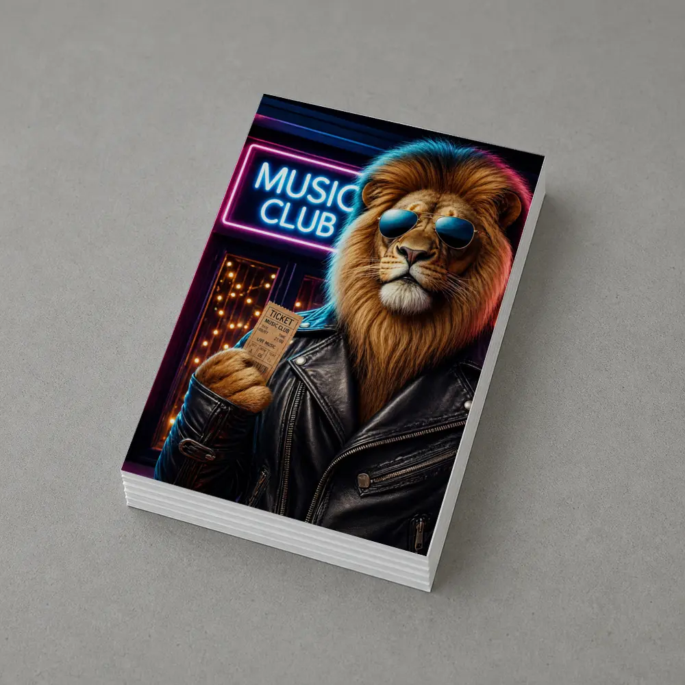 Lion in Leather Jacket at Music Club – Postcards