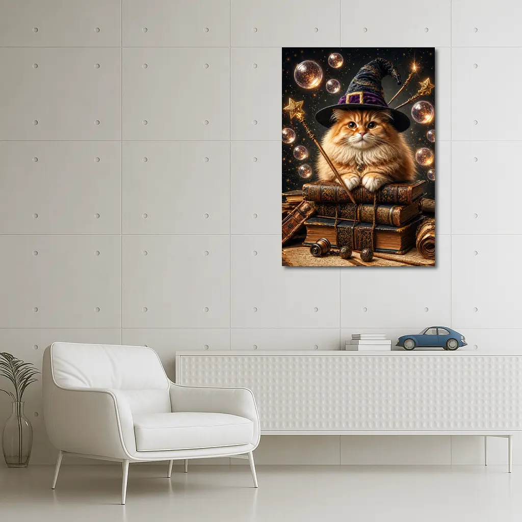 Wizard Cat With Magic Wand And Books – Wall Art