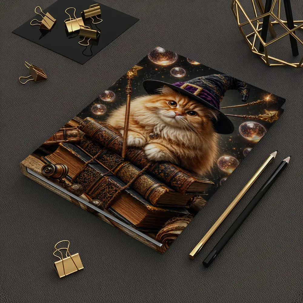 Wizard Cat With Magic Wand And Books – Notebooks
