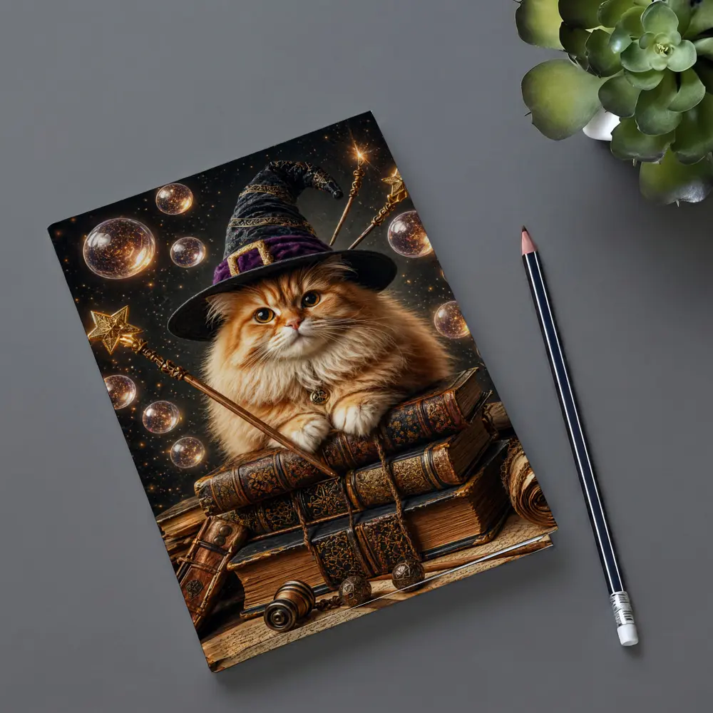 Wizard Cat With Magic Wand And Books – Notebooks