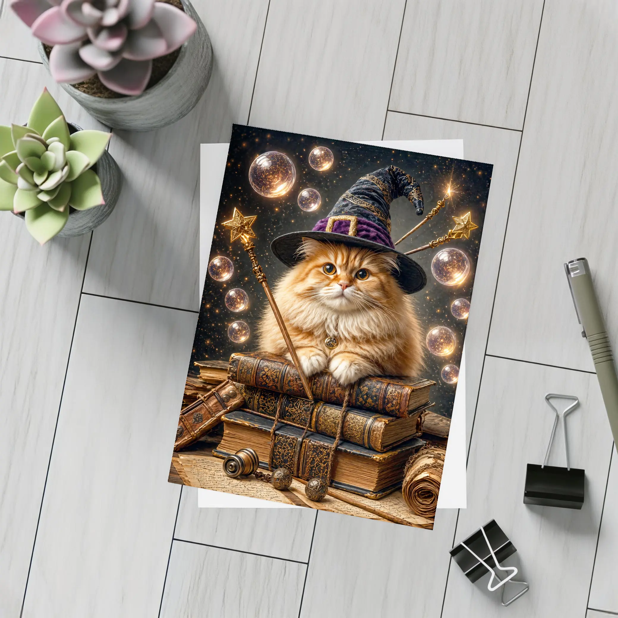 Wizard Cat With Magic Wand And Books – Postcards