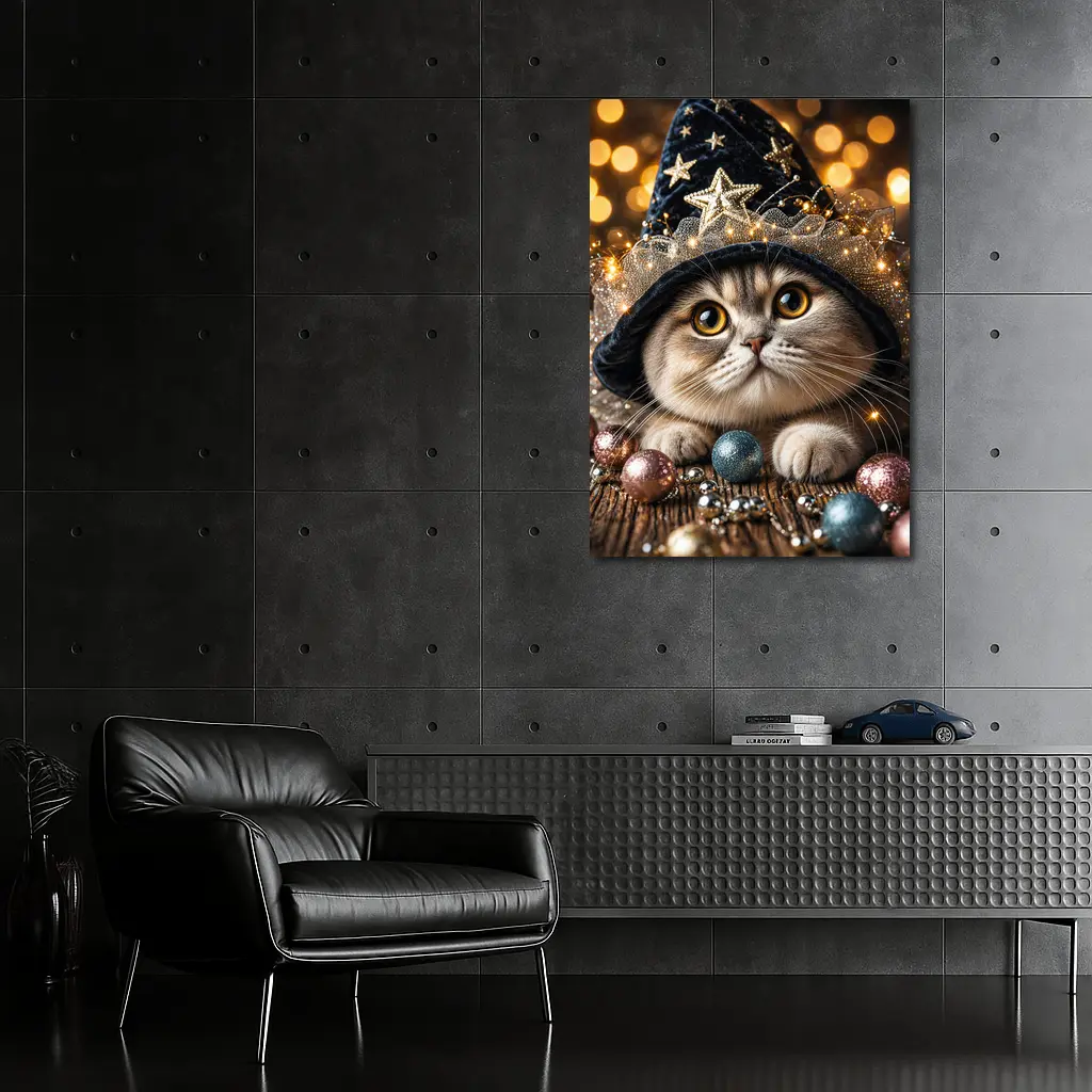 Scottish Fold Cat Wizard Hat Bokeh Lights – Wall Art