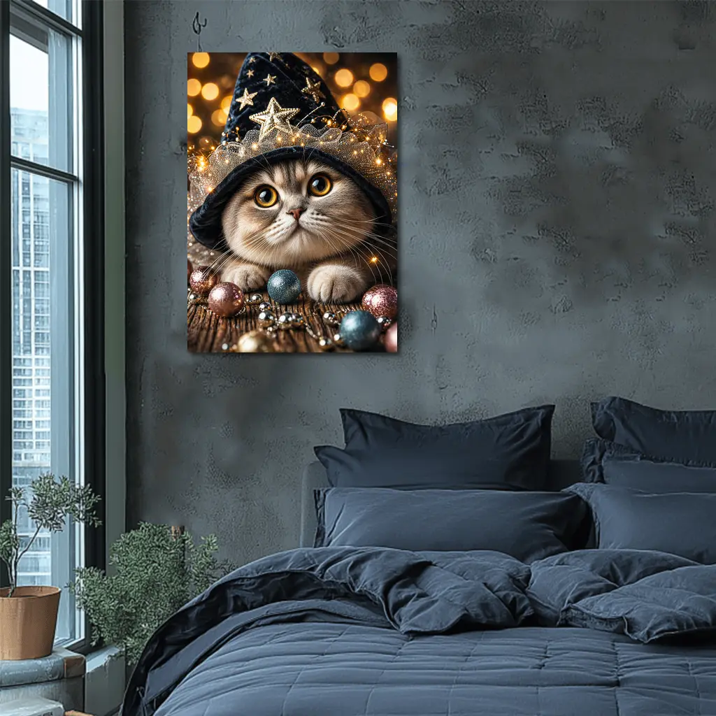 Scottish Fold Cat Wizard Hat Bokeh Lights – Wall Art
