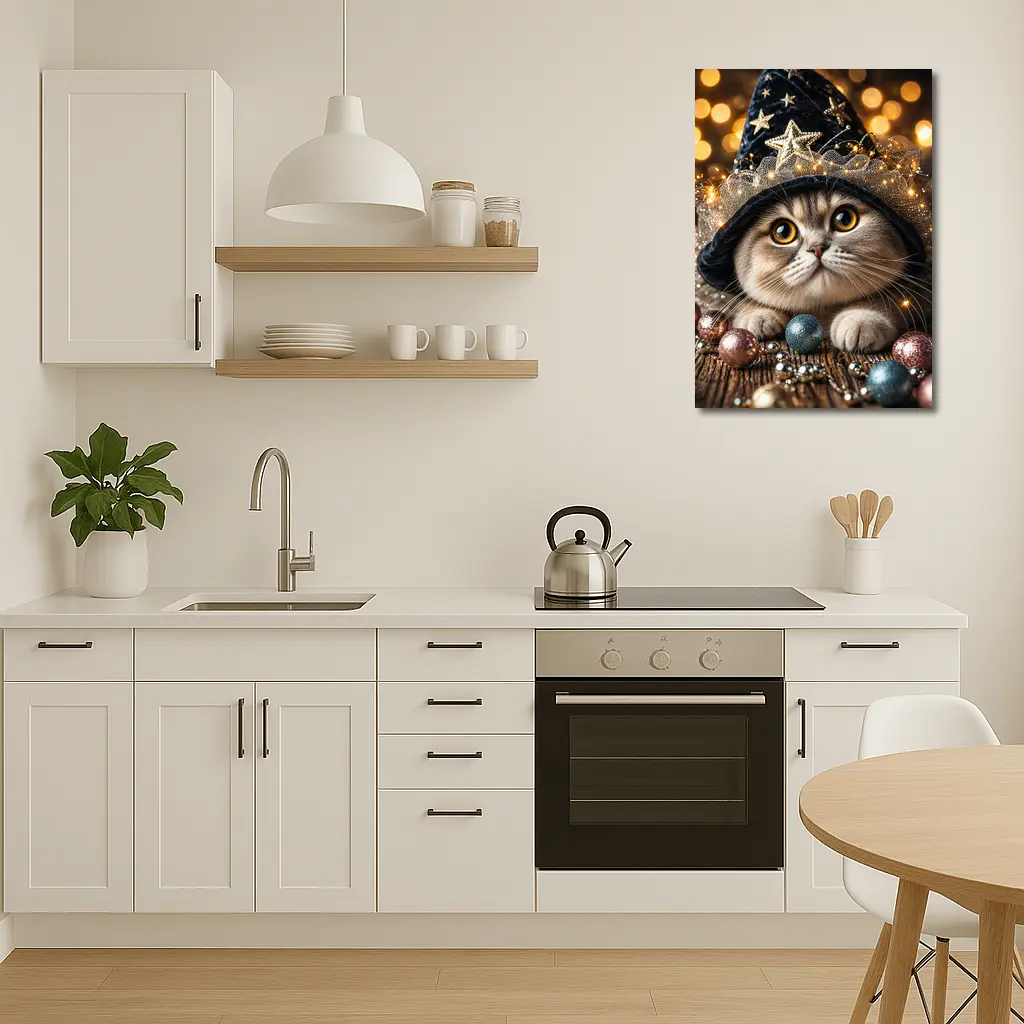 Scottish Fold Cat Wizard Hat Bokeh Lights – Wall Art