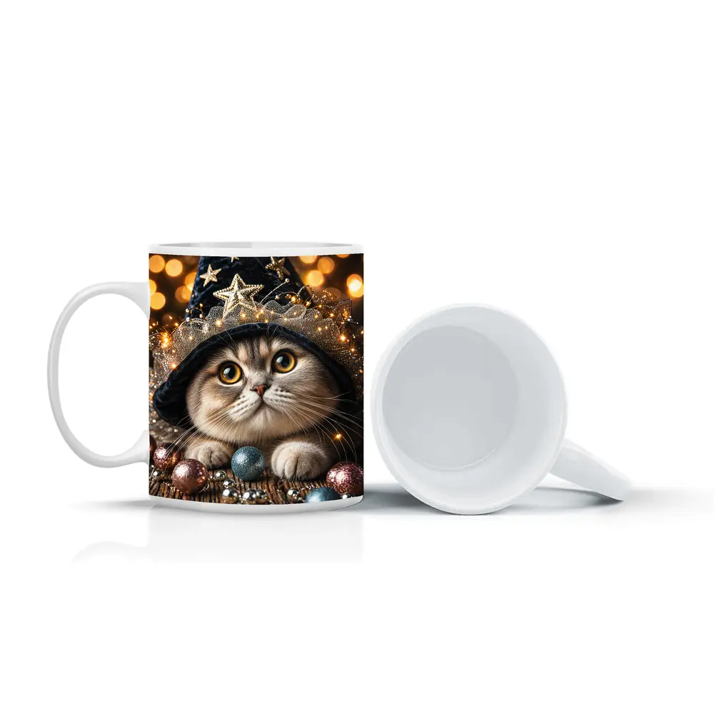 Scottish Fold Cat Wizard Hat Bokeh Lights – Mugs